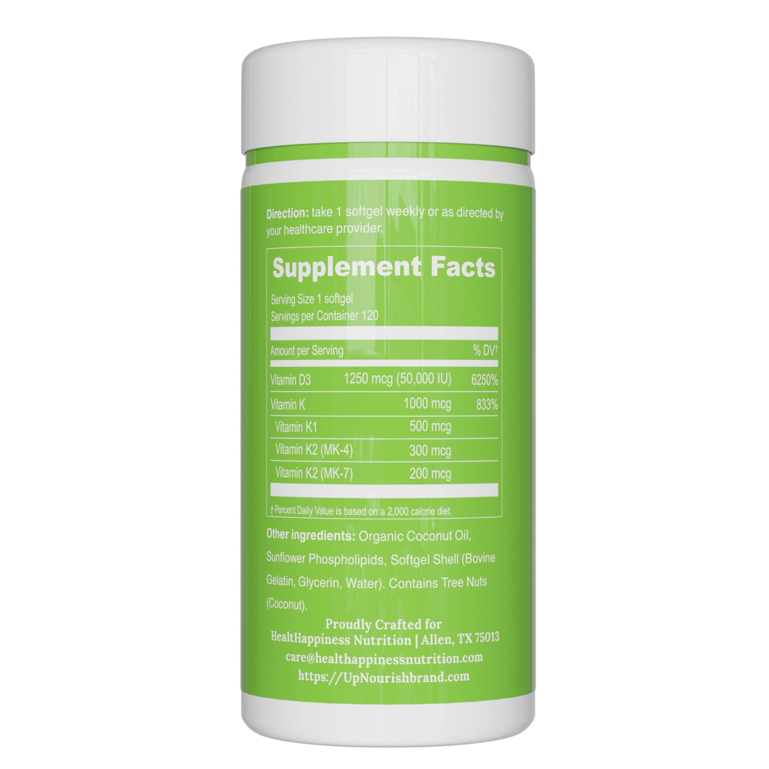 UpNourish D3 K2 para huesos y salud cardiovascular