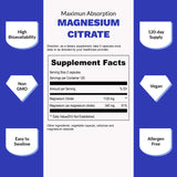 Primer plano de cápsulas UpNourish Magnesio Citrato para uso diario