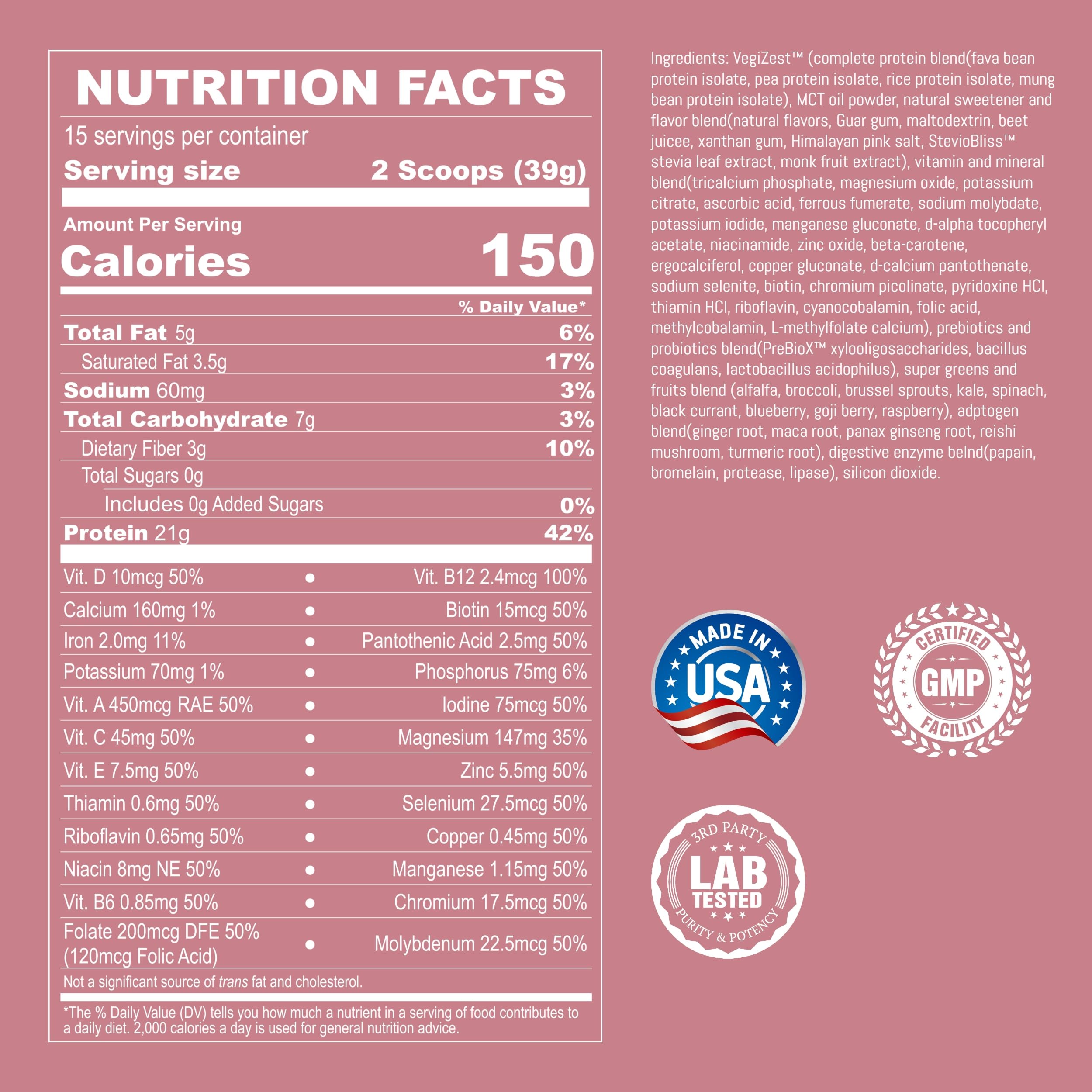 UpNourish dosis de proteína vegetal de 21 g por porción