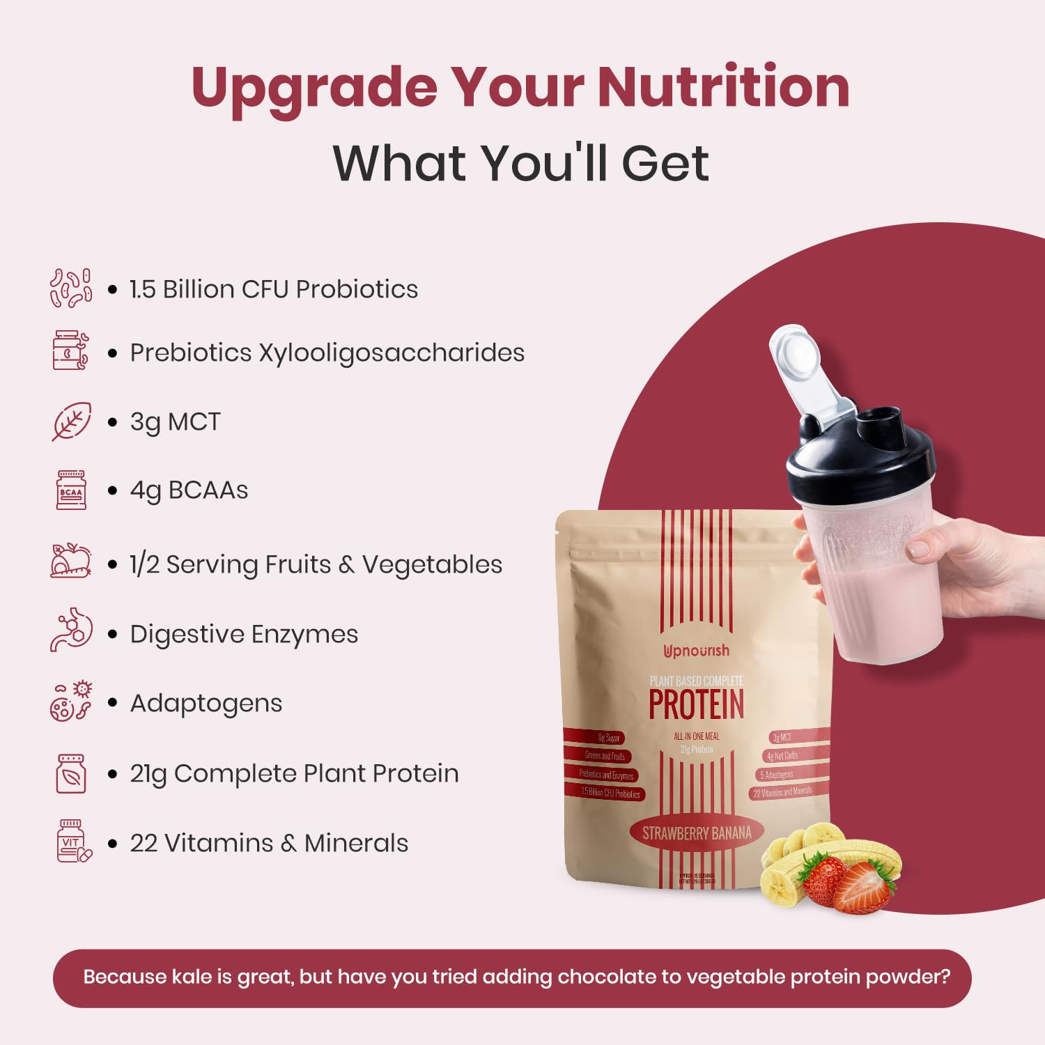 UpNourish sabor natural, mezcla adaptable con agua o leche vegetal