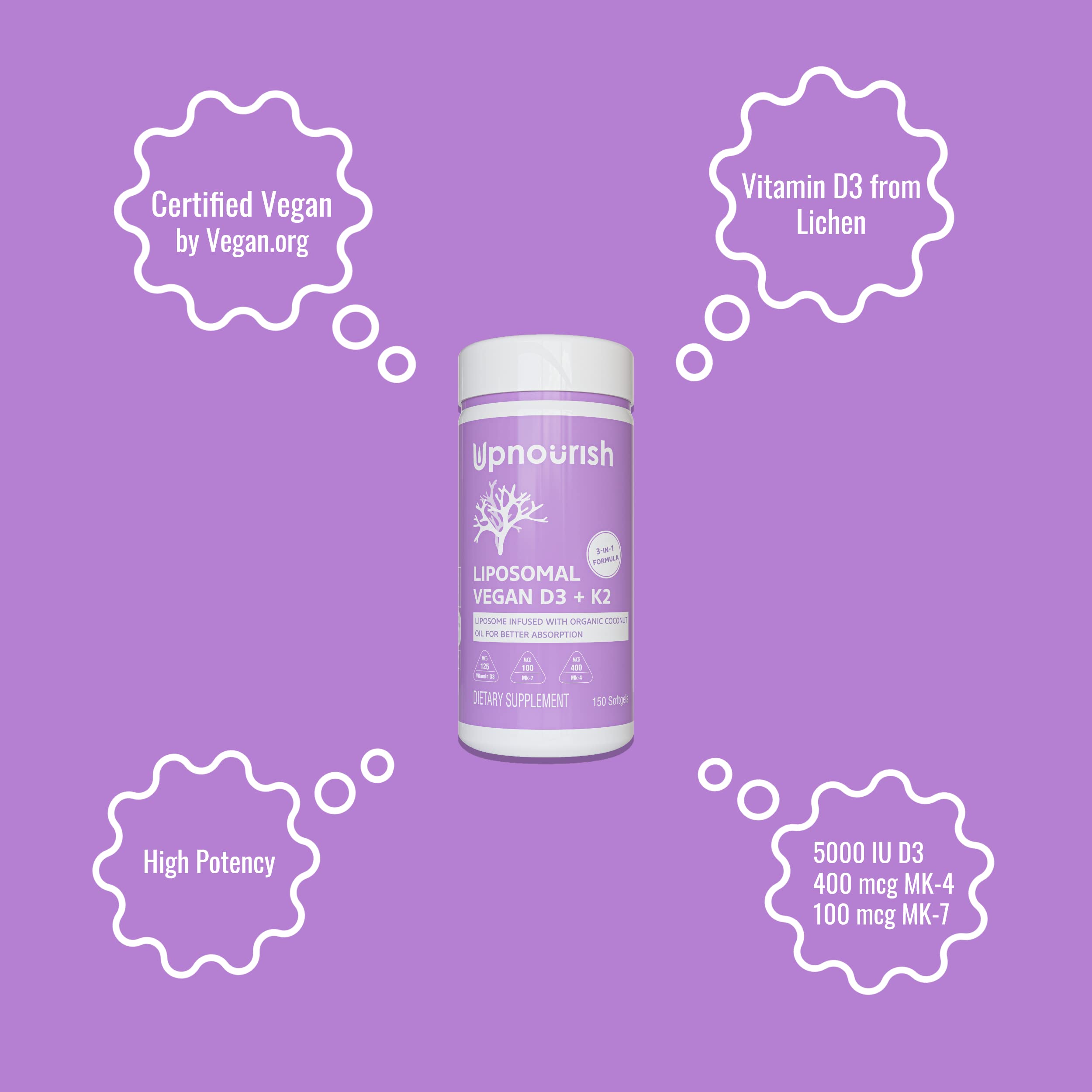 UpNourish cápsulas liposomales D3/K2, fáciles de tragar