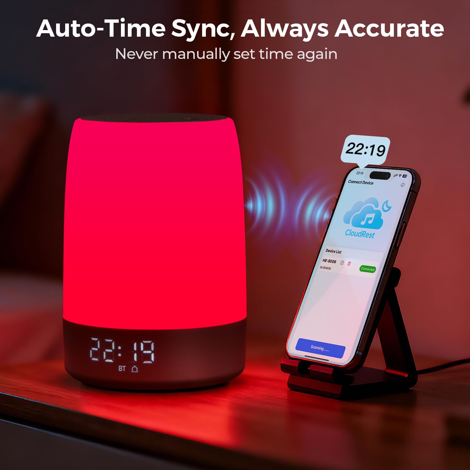 Configuración combinada de sonido y luz para descanso flexible con Uptimus.