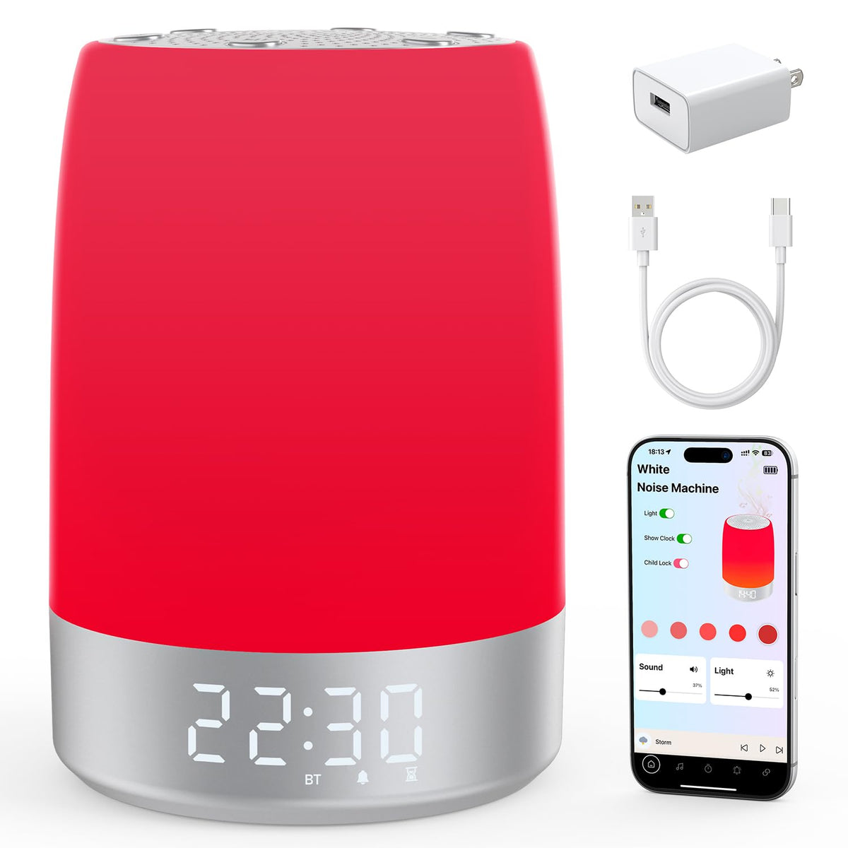 Lámpara Uptimus con luz roja de cinco niveles para relajación nocturna.