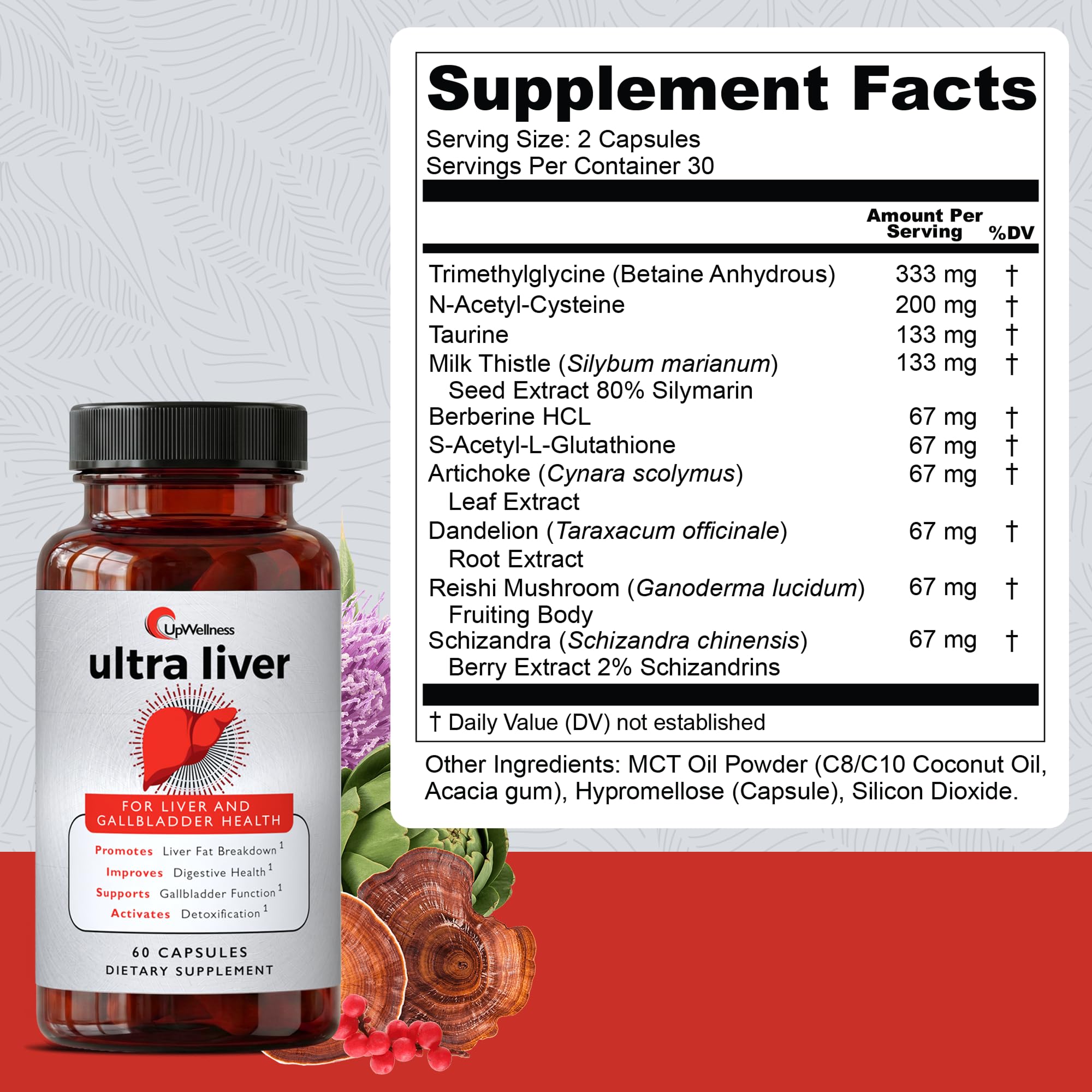 UpWellness Ultra Liver etiqueta que destaca cardo mariano y NAC