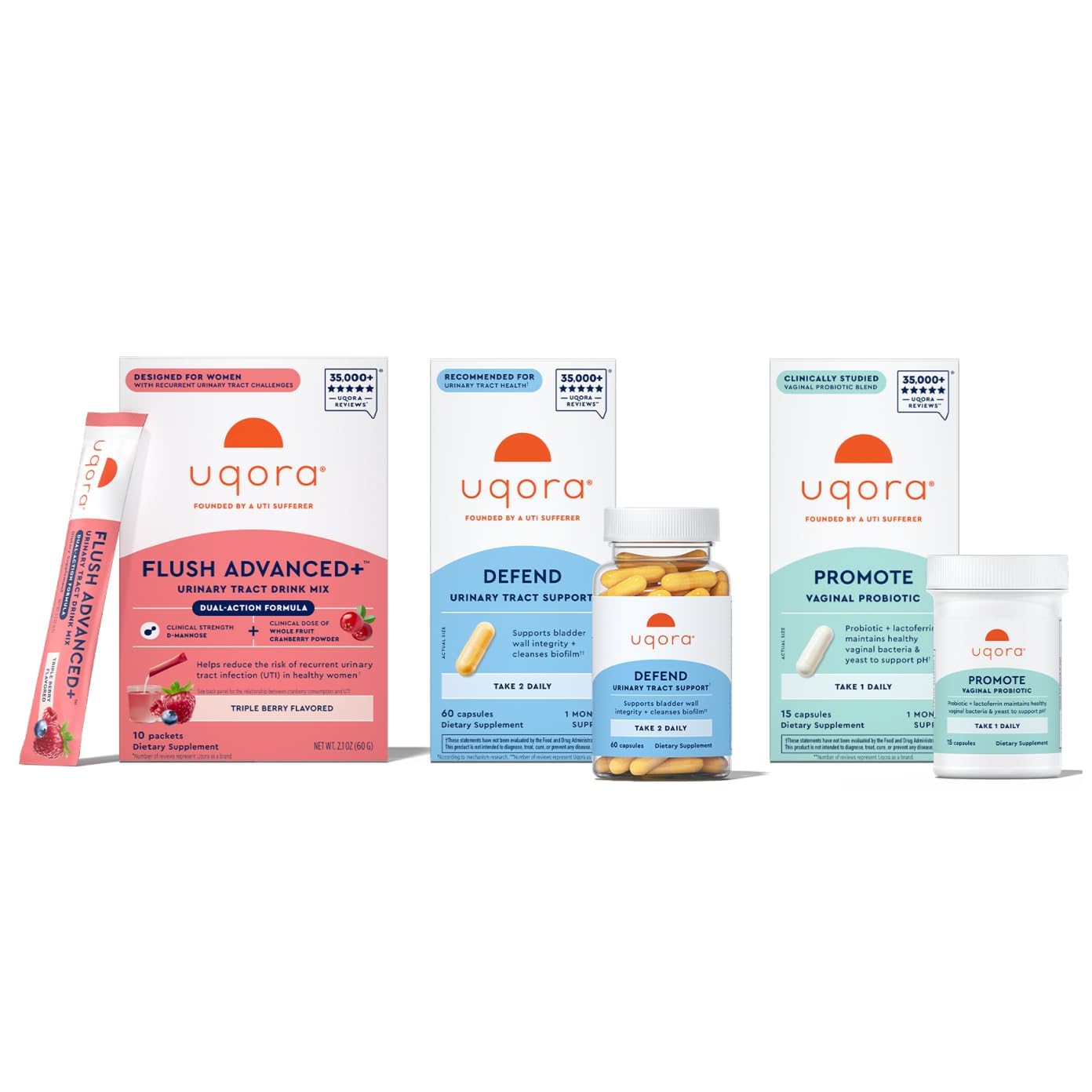Bebida Uqora Flush Advanced+ de arándano en vaso para apoyar la salud urinaria.