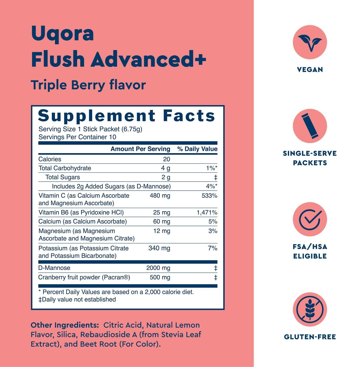 Sobre para disolver de Uqora Flush Advanced+, fácil de disolver en agua