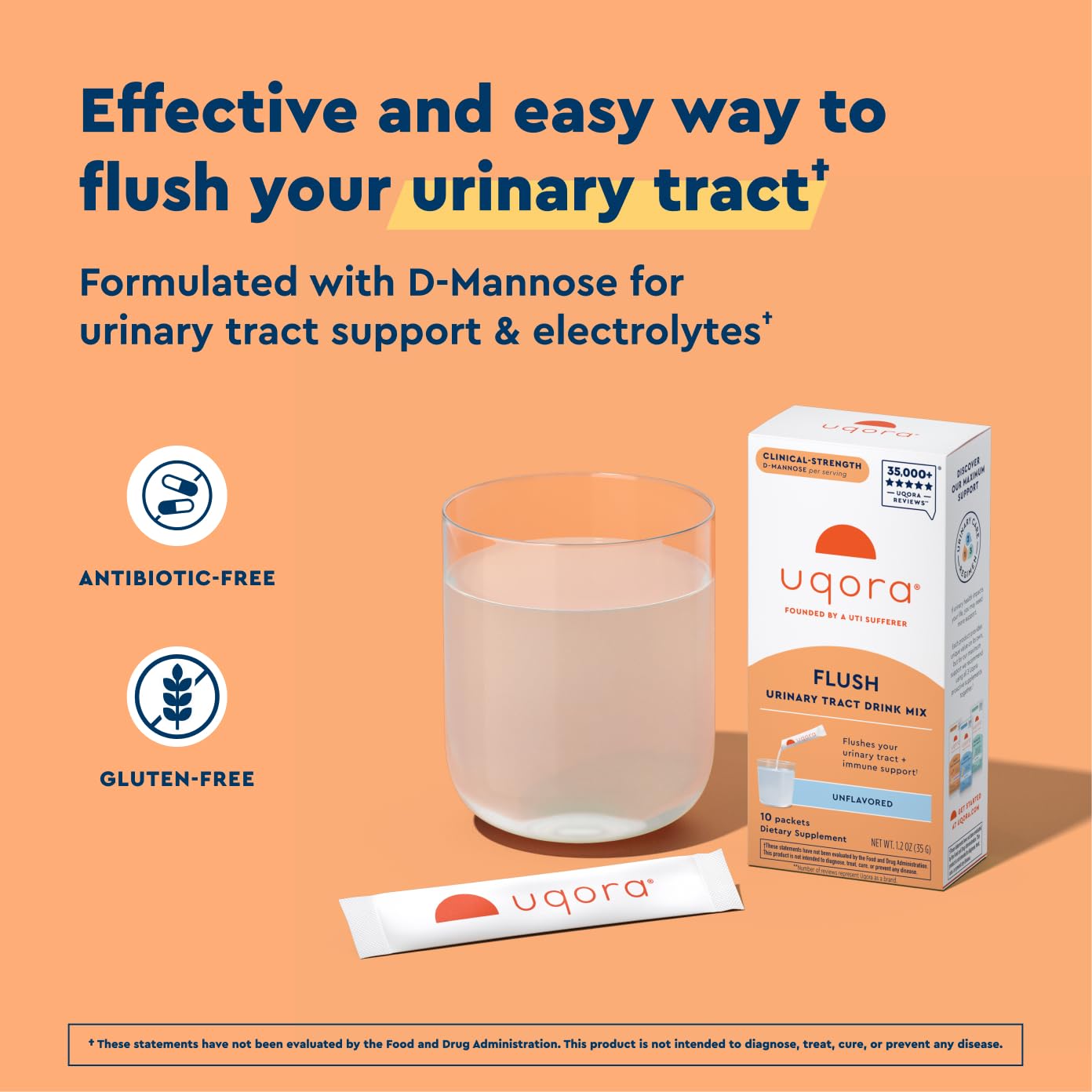 Uqora Flush sobres sin sabor, opción neutra para mezclar