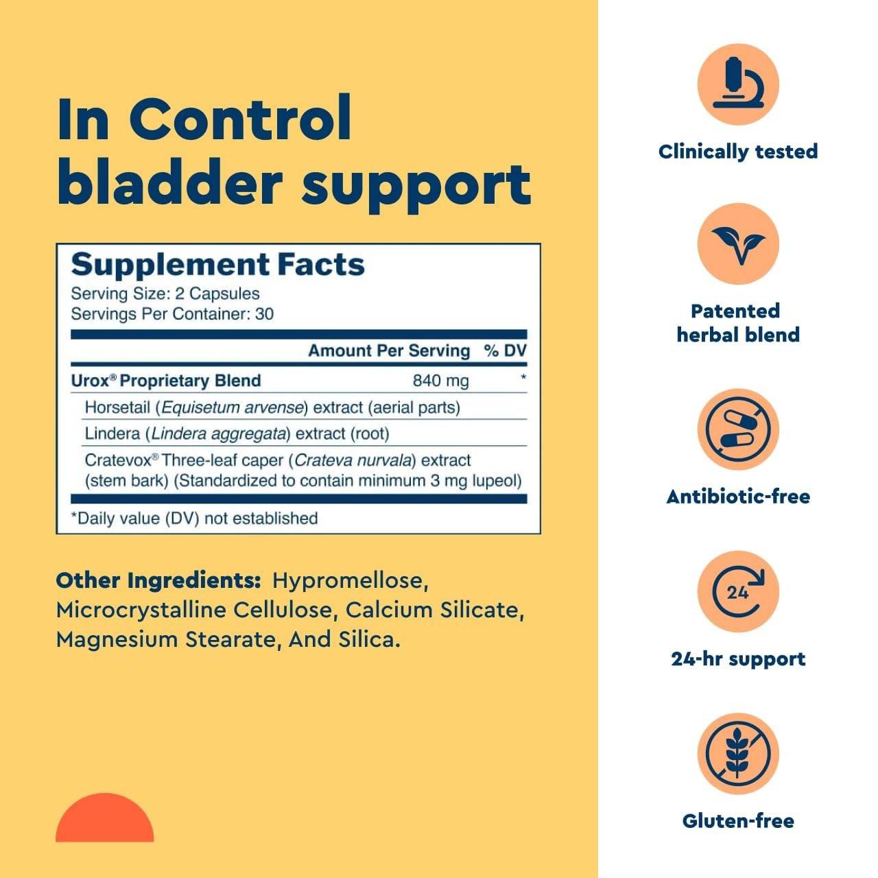 Uqora In Control capsules close-up promoting bladder support.