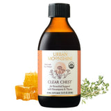 Jarabe Urban Moonshine para pecho claro en botella, apoya la comodidad de las vías respiratorias.