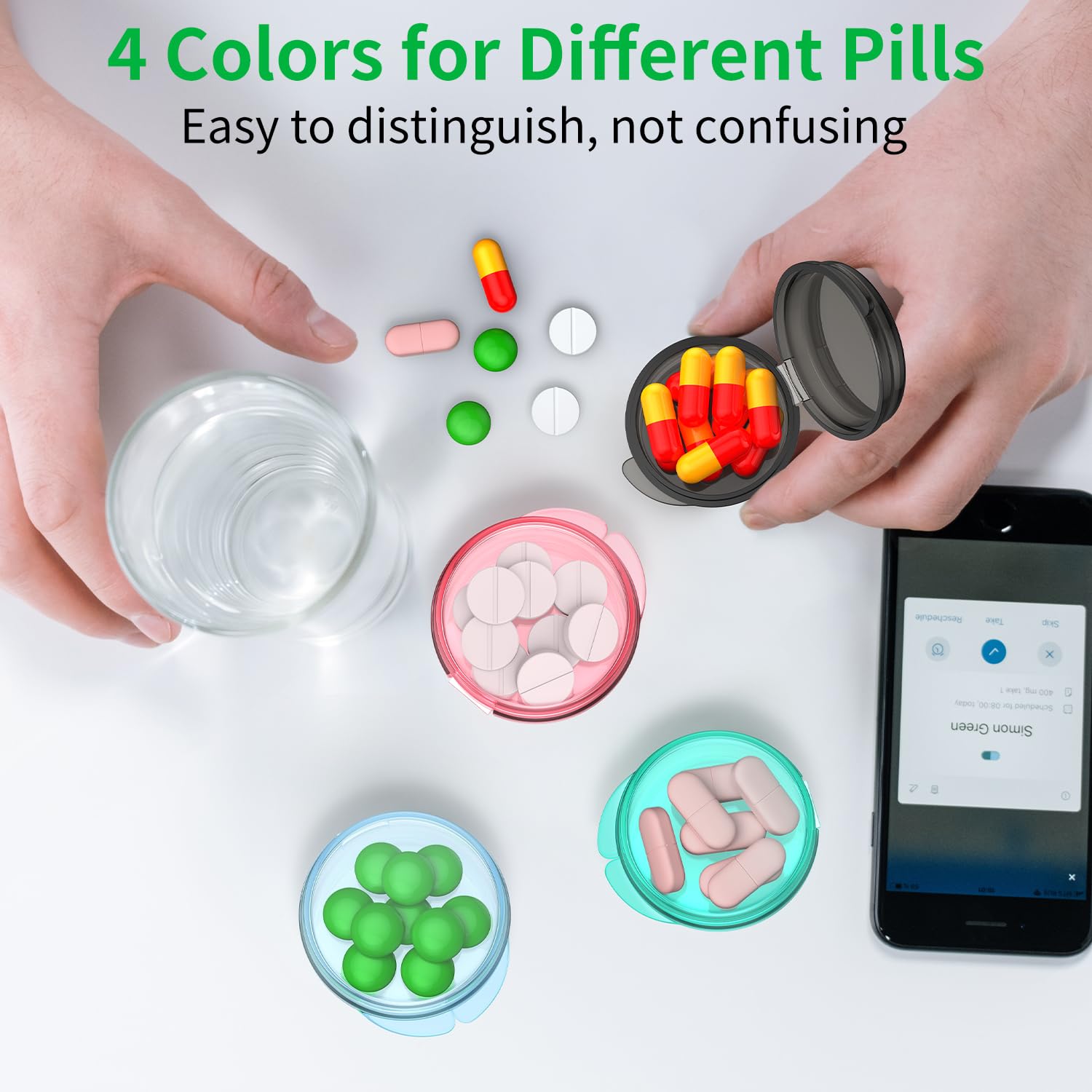 Caja de pastillas de colores Urekt, facilita identificar la dosis diaria.