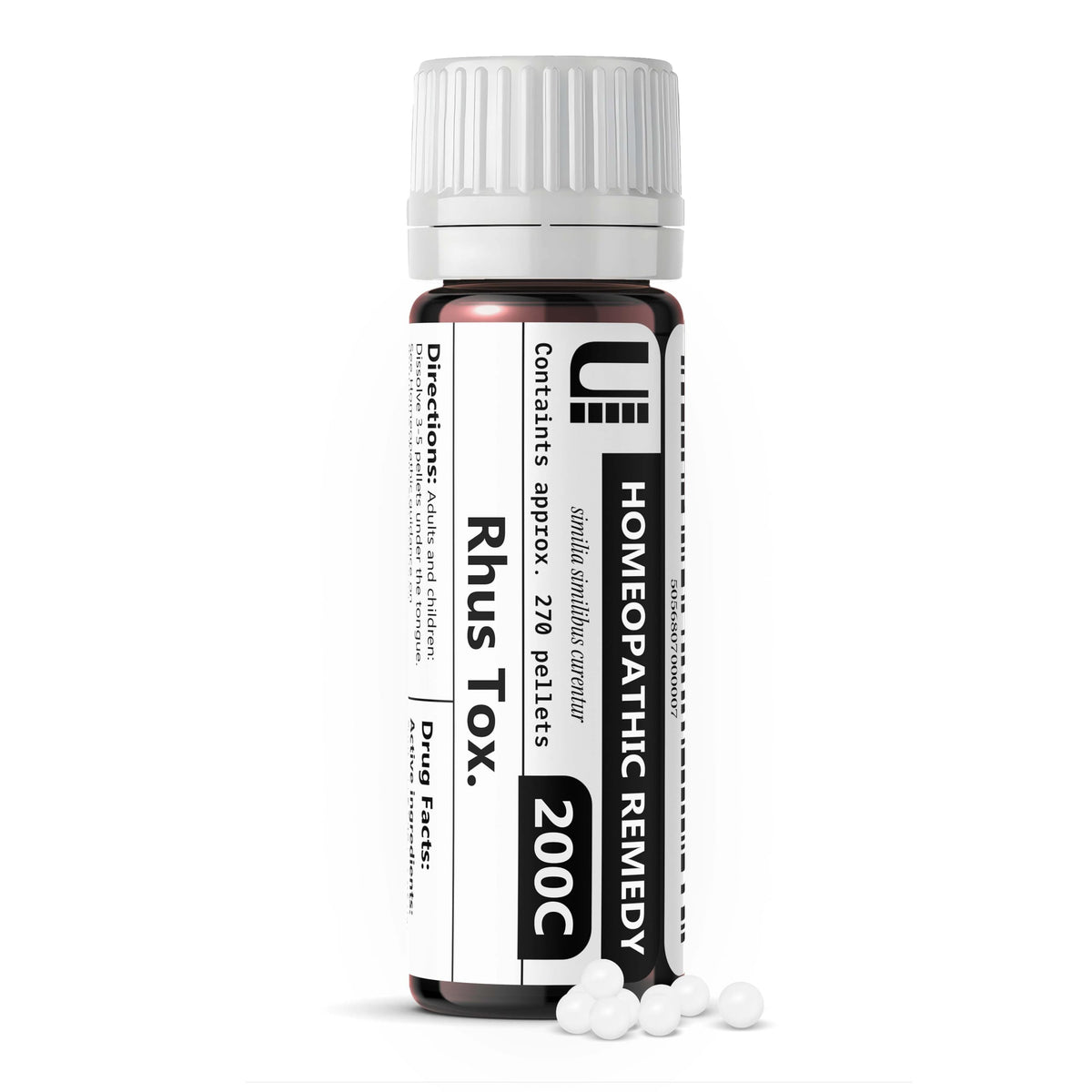 Bote de Urenus Rhus Toxicodendron 200C con 270 gránulos para dosis fáciles.