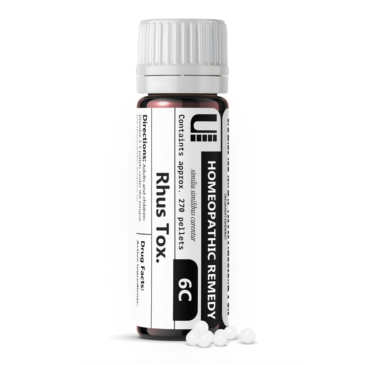 Urenus Rhus Toxicodendron 6C: bote de pellets en primer plano, opción ecológica