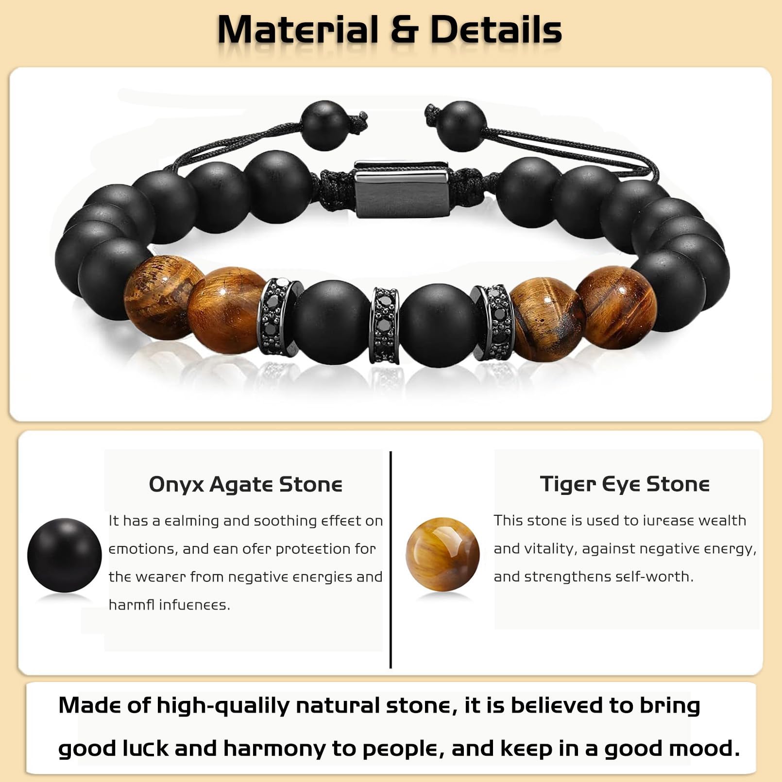 Brazalete UroClysmic con ónix negro para equilibrio emocional y protección