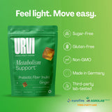 URVI Metabolism Gummies ingredientes-clave: inulina y jengibre para digestión suave.
