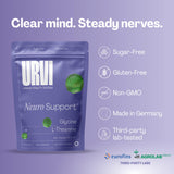 URVI Neuro Gummies: primer plano de glicina y l-teanina, ingredientes clave.