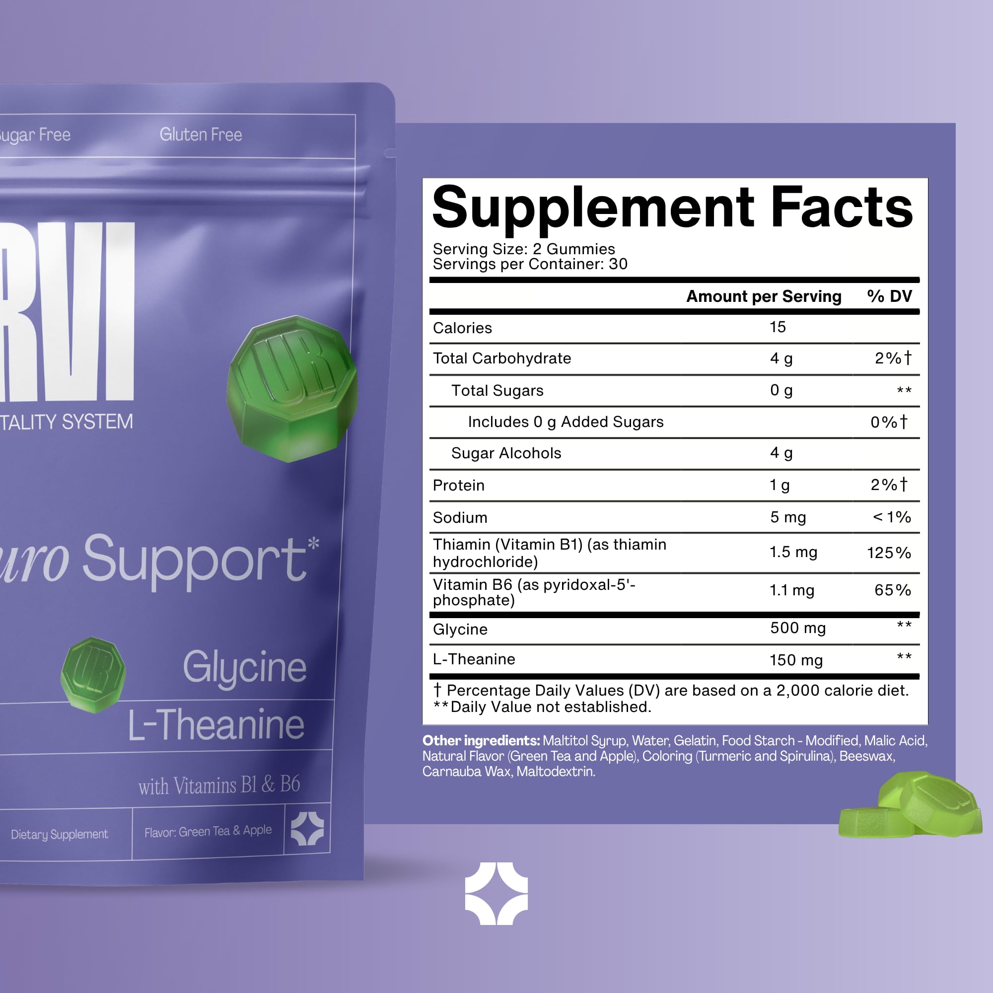 URVI Neuro Gummies: porción de gomitas sin azúcares añadidos.