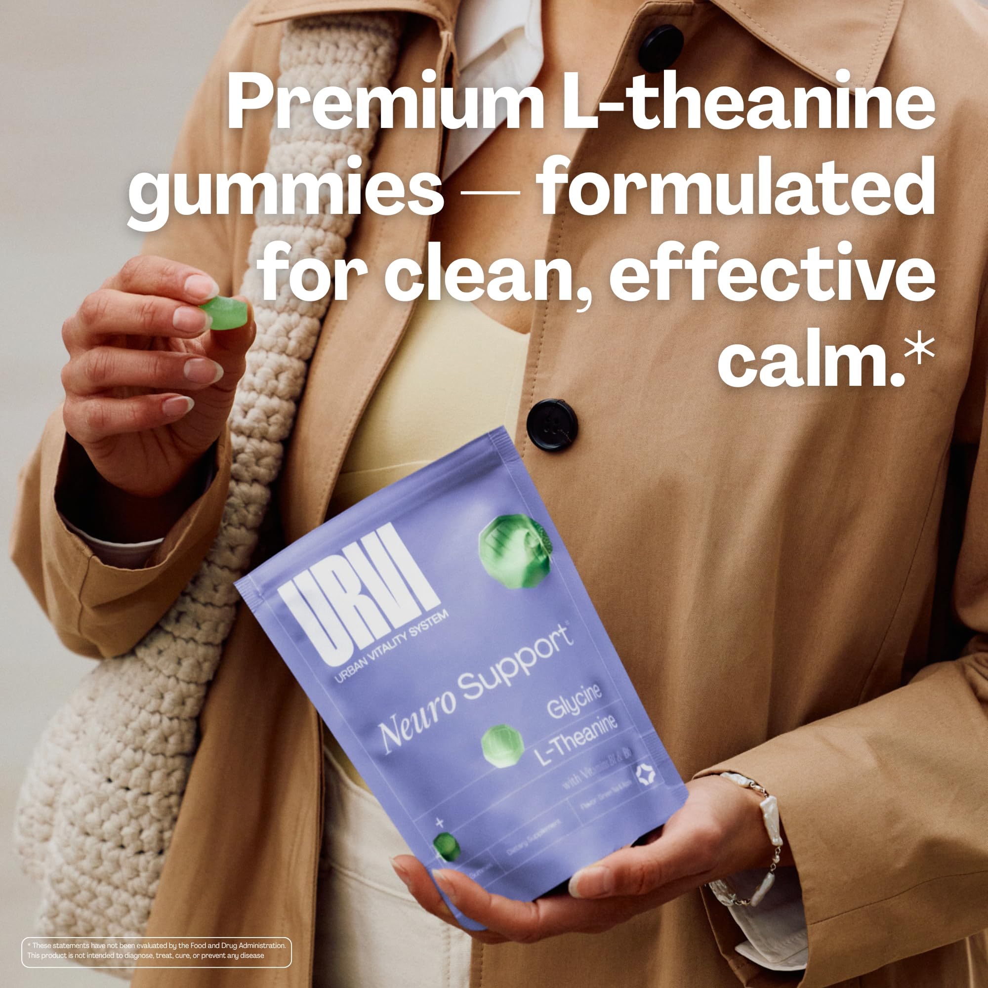 URVI Neuro Gummies: frasco en escritorio, ideal para rutina diaria relajante.