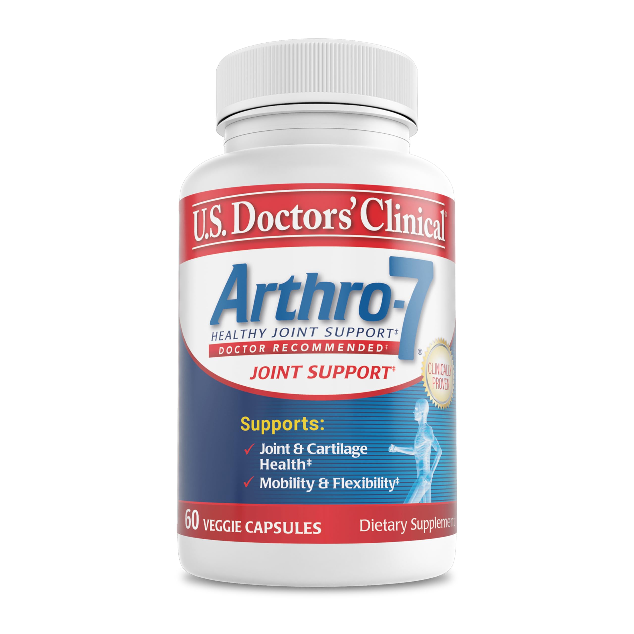 Arthro-7 de U.S. Doctors’ Clinical en envase de cápsulas para apoyo diario de articulaciones.