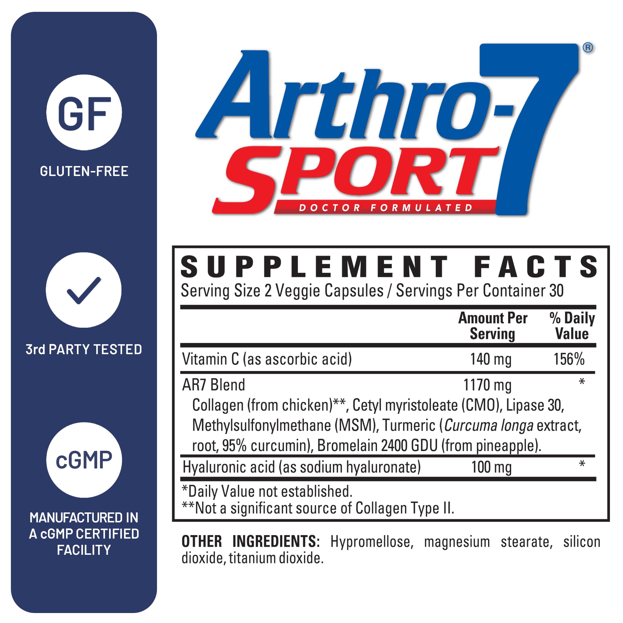Arthro-7 Sport, ingredientes clave en lista, foco AR7 para salud articular.