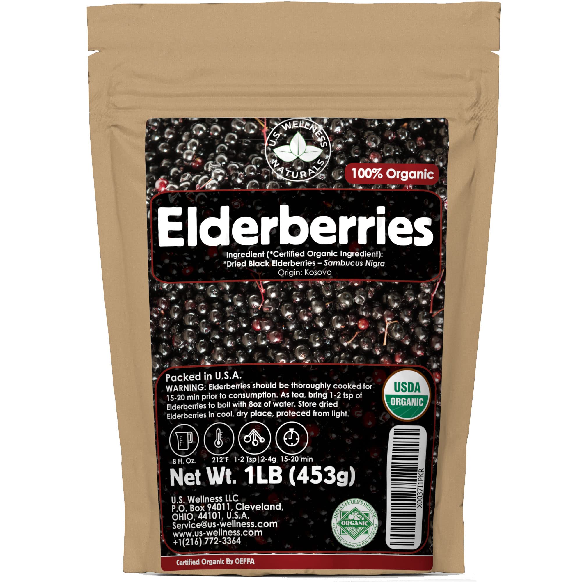U.S. Wellness Naturals bayas de saúco secas en bolsa de 1 lb para cocina