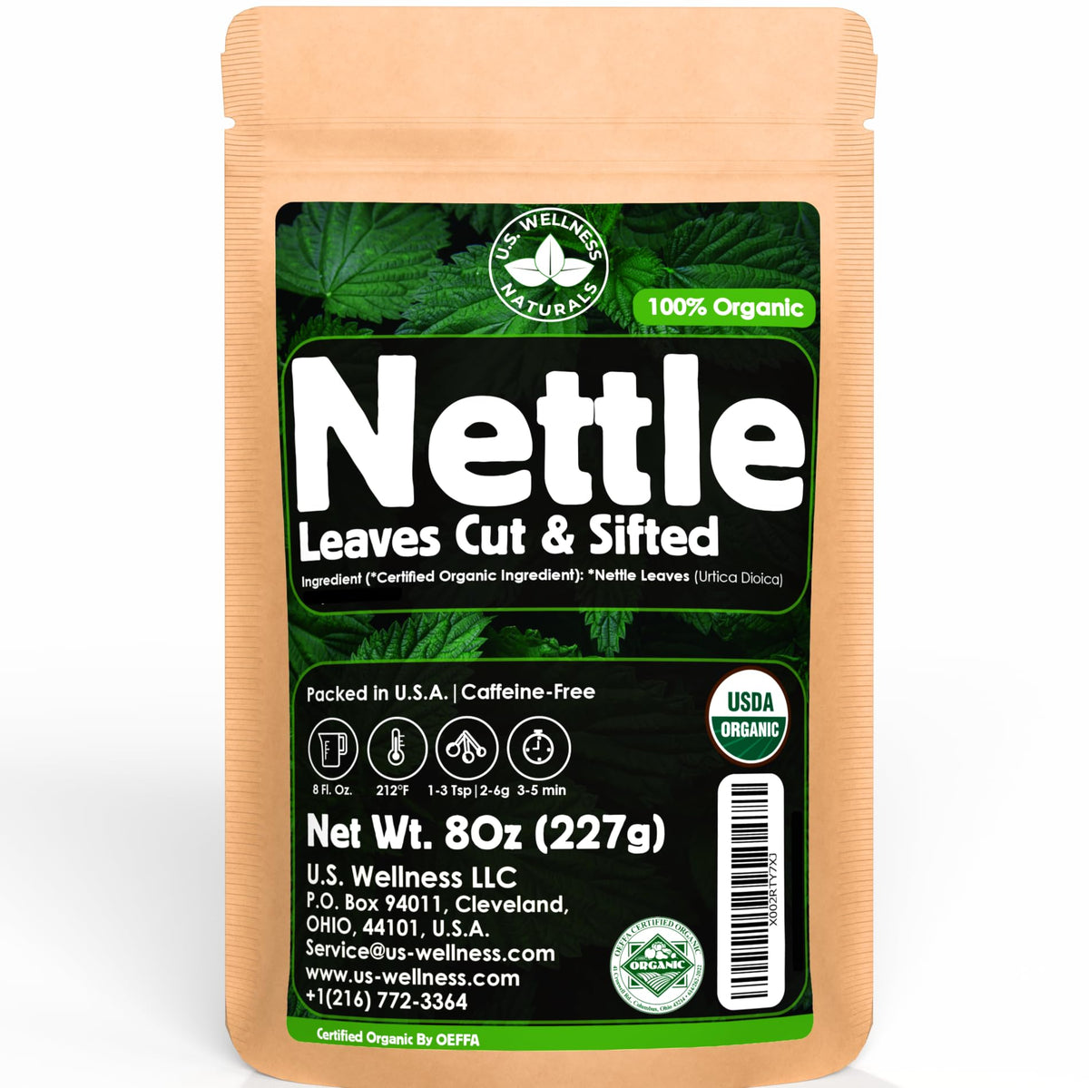 Té de ortiga U.S. Wellness Naturals, hojas sueltas para infusiones suaves.
