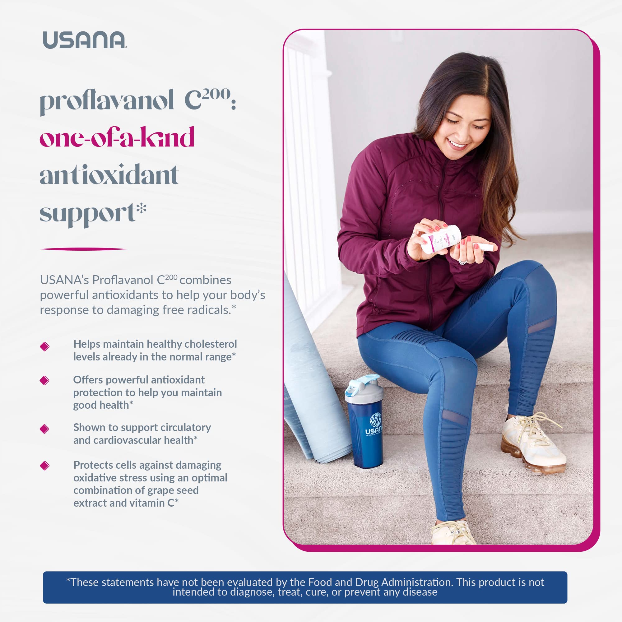 USANA Proflavanol C200, dosis visual, plan diario para bienestar.
