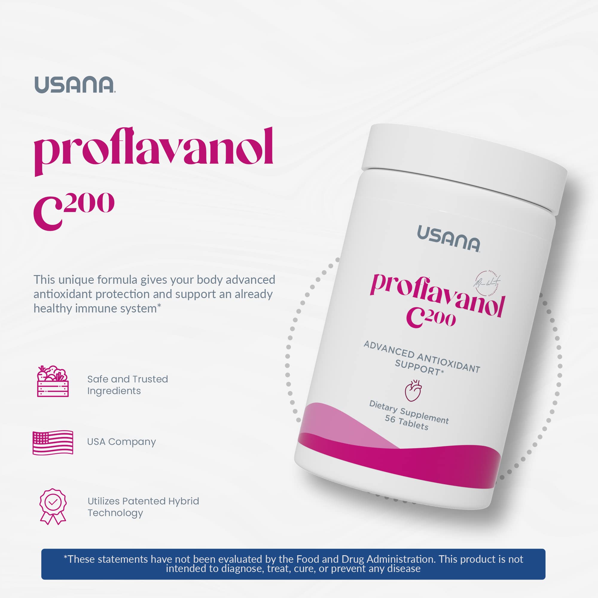 USANA Proflavanol C200, empaque blister visual, dosis conveniente para uso diario.