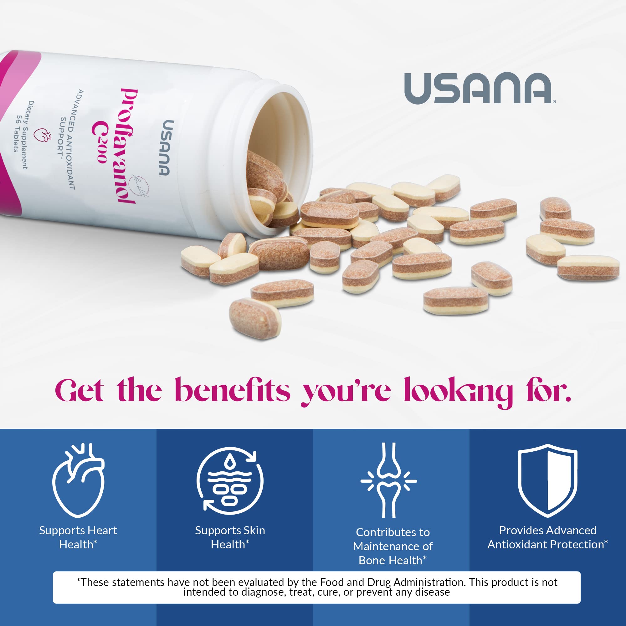 USANA Proflavanol C200, etiqueta visual, calidad y seguridad respaldadas.