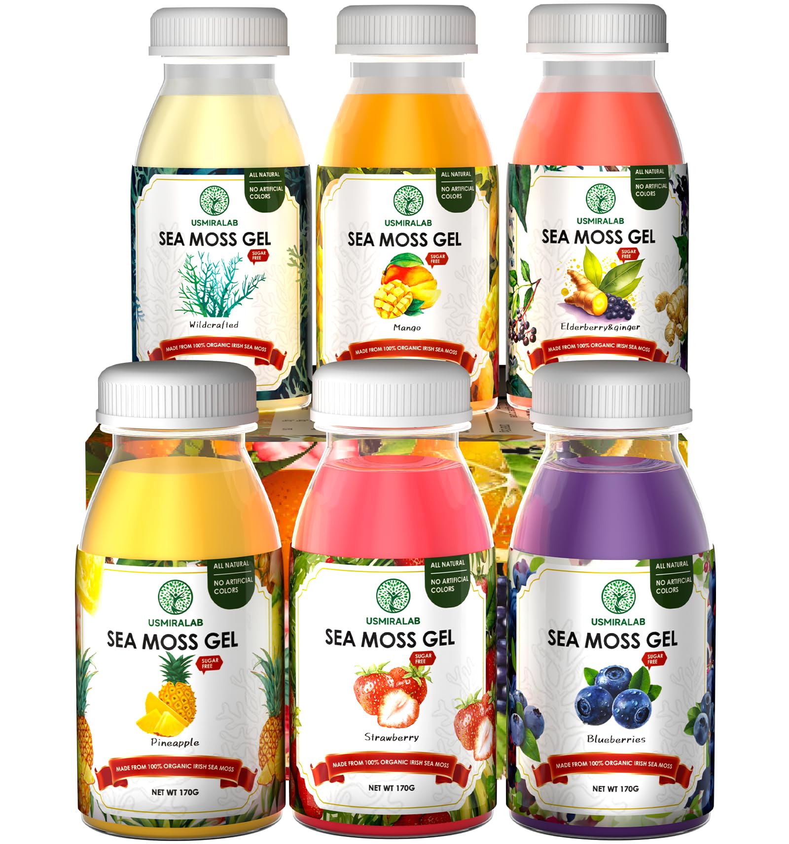 USMIRALAB gel de alga marina piña brillante, ideal para batidos nutritivos y sabor natural.