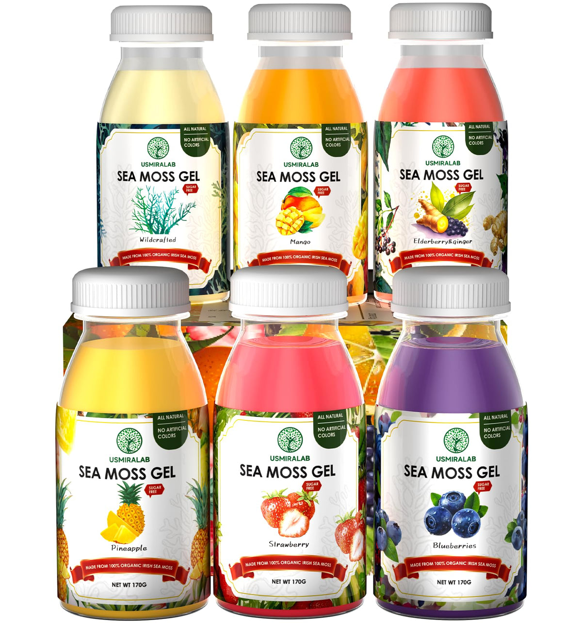 USMIRALAB gel de alga marina piña brillante, ideal para batidos nutritivos y sabor natural.