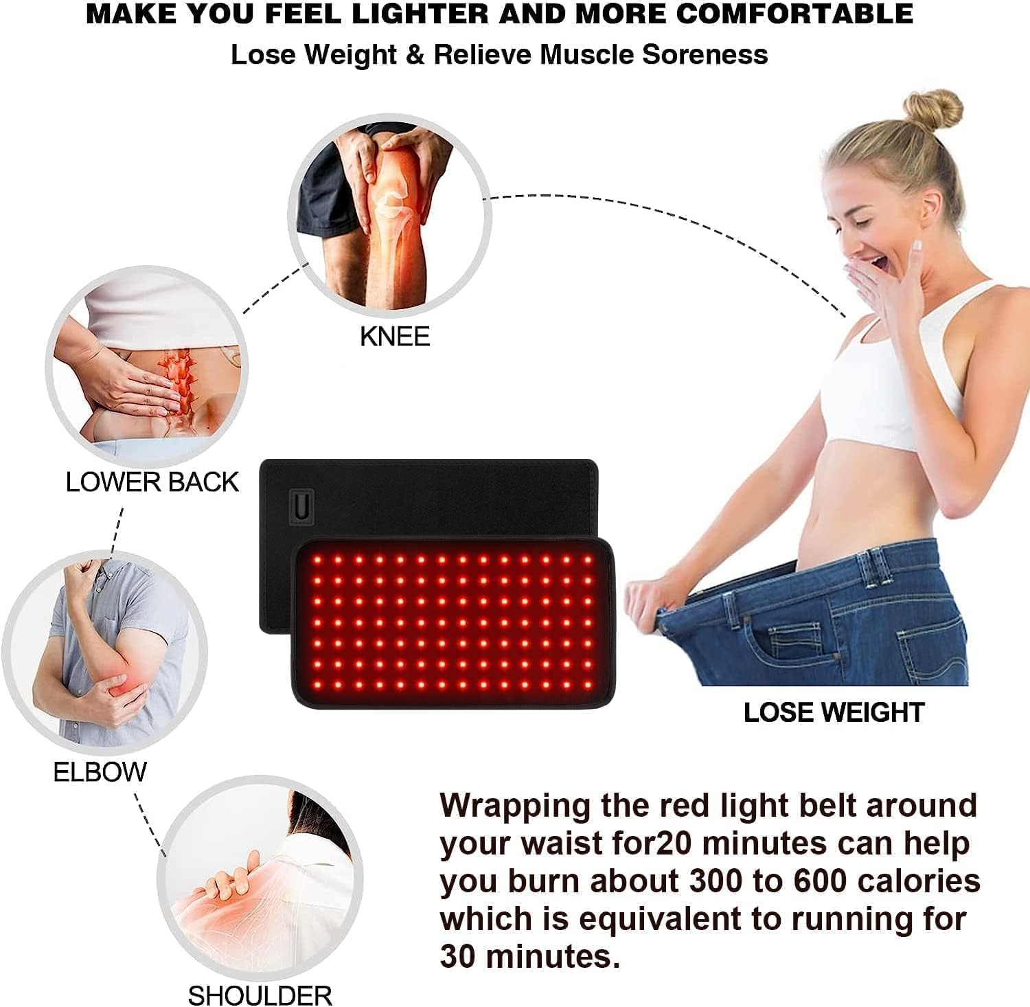 USUIE cinturón de terapia de luz infrarroja 850nm para tejidos profundos y recuperación muscular.