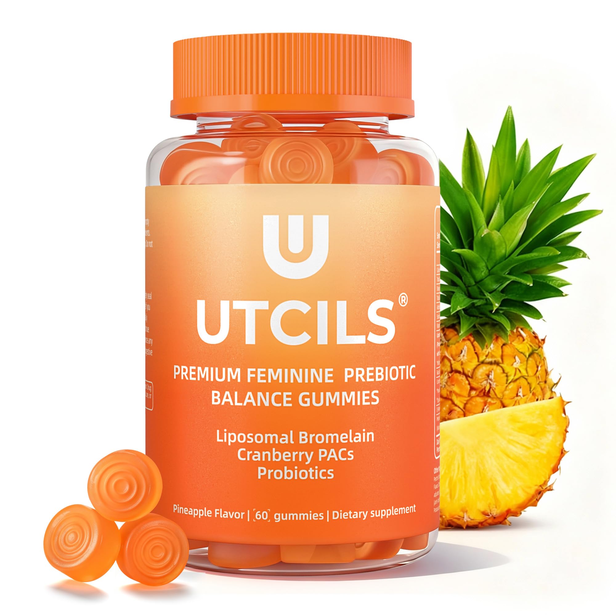 Utcils Liposomal Premium Equilibrio Femenino: botella con gominolas para equilibrio suave del pH diario.