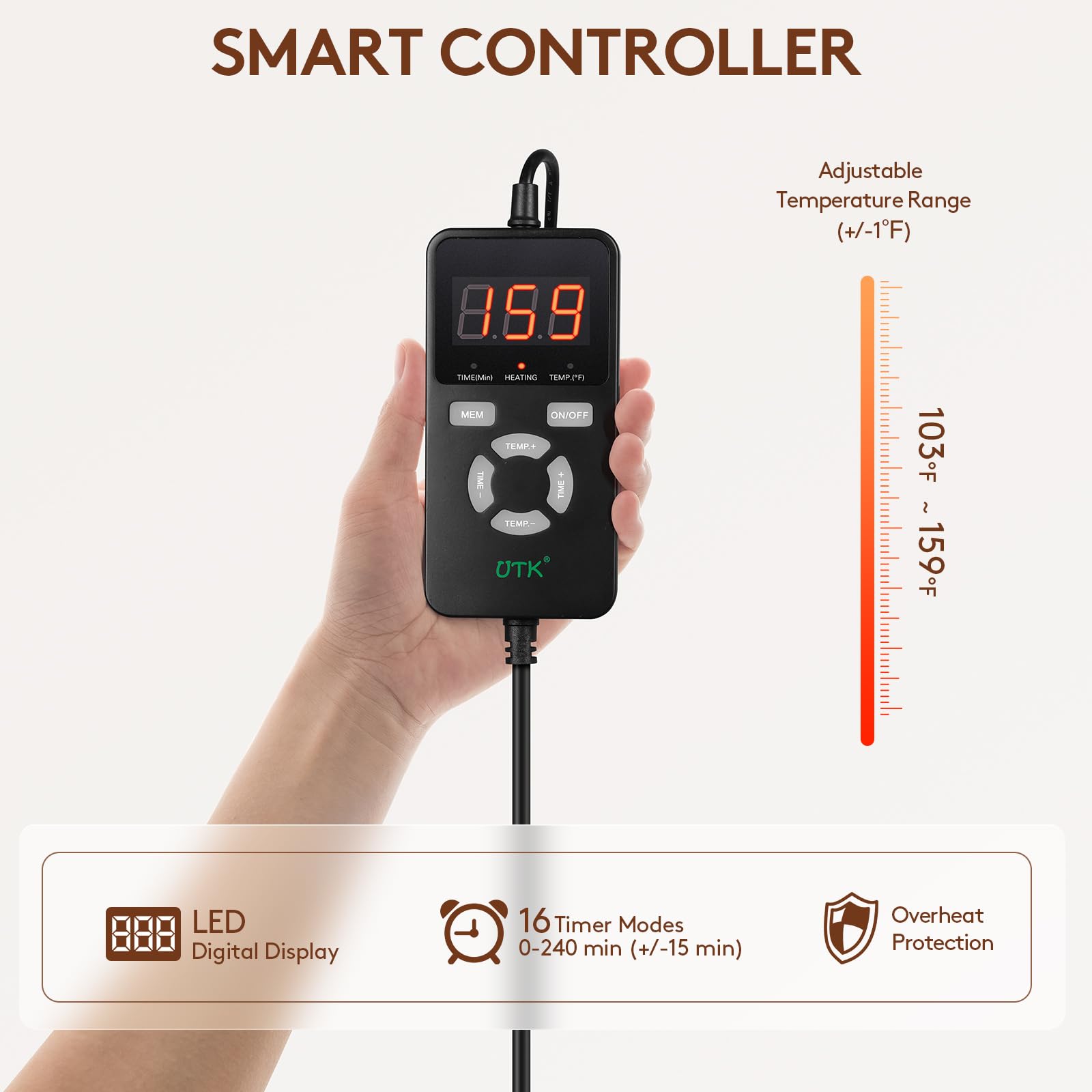 UTK panel de control digital con temperatura y temporizador