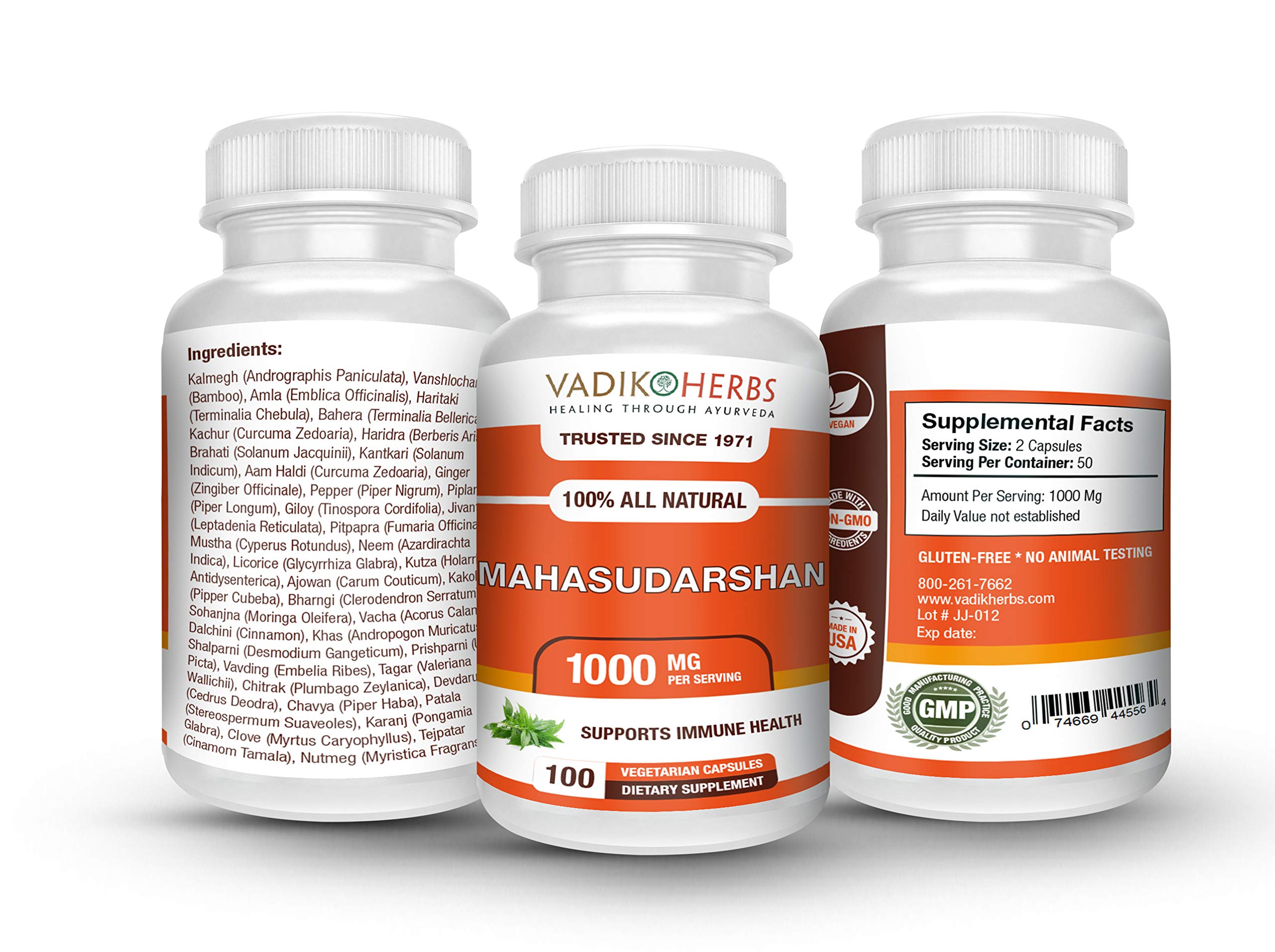 Vadik Herbs Mahasudarshan: ingredientes herbales visibles para desintoxicación potencial.