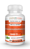 Vadik Herbs Mahasudarshan en botella: posible apoyo a la inmunidad.