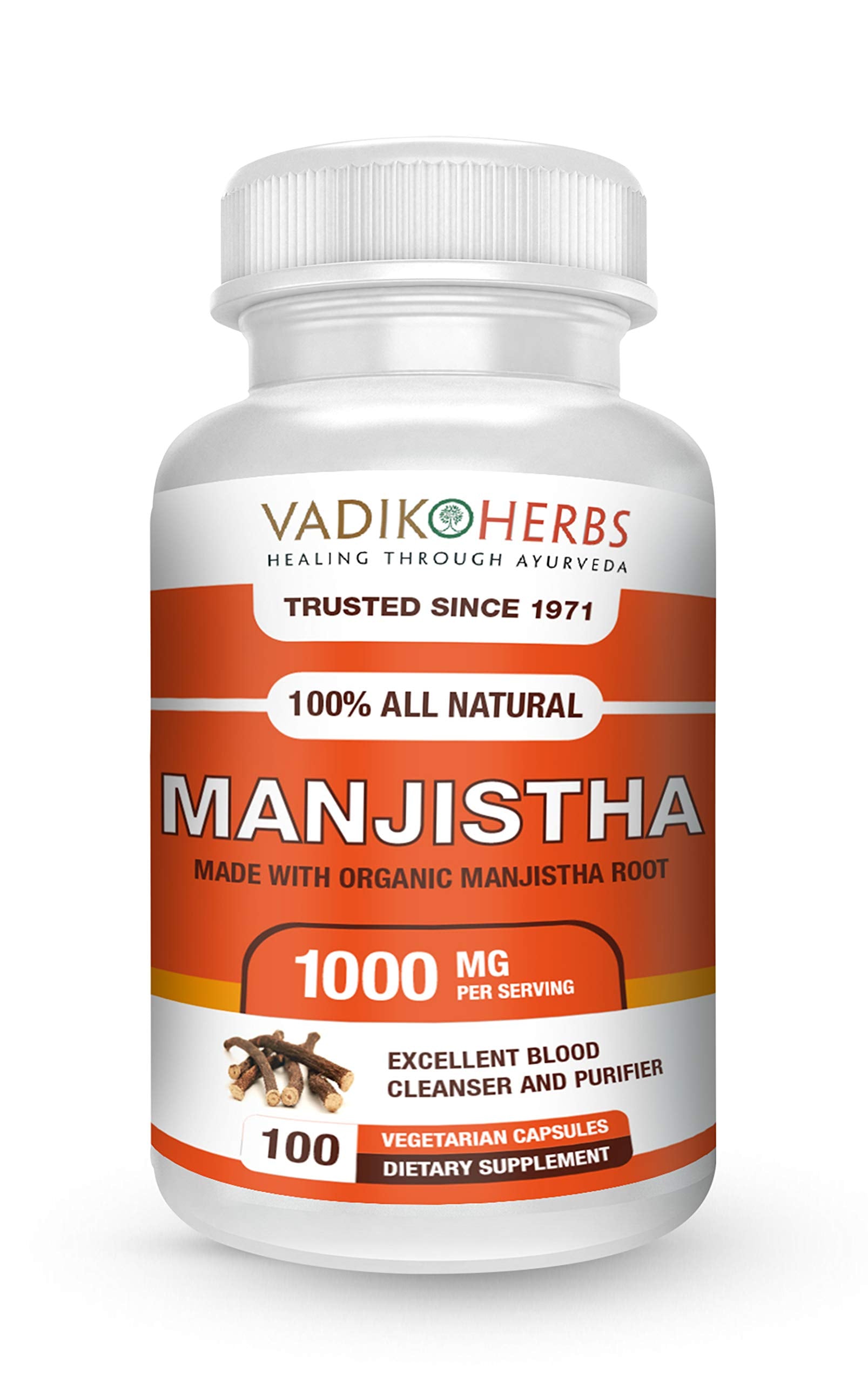 Vadik Herbs Manjistha: botella de vidrio, presentación premium y conservación segura