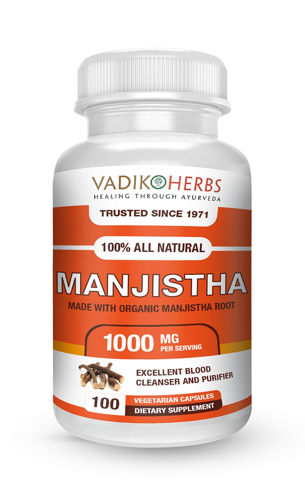 Vadik Herbs Manjistha: botella de vidrio, presentación premium y conservación segura