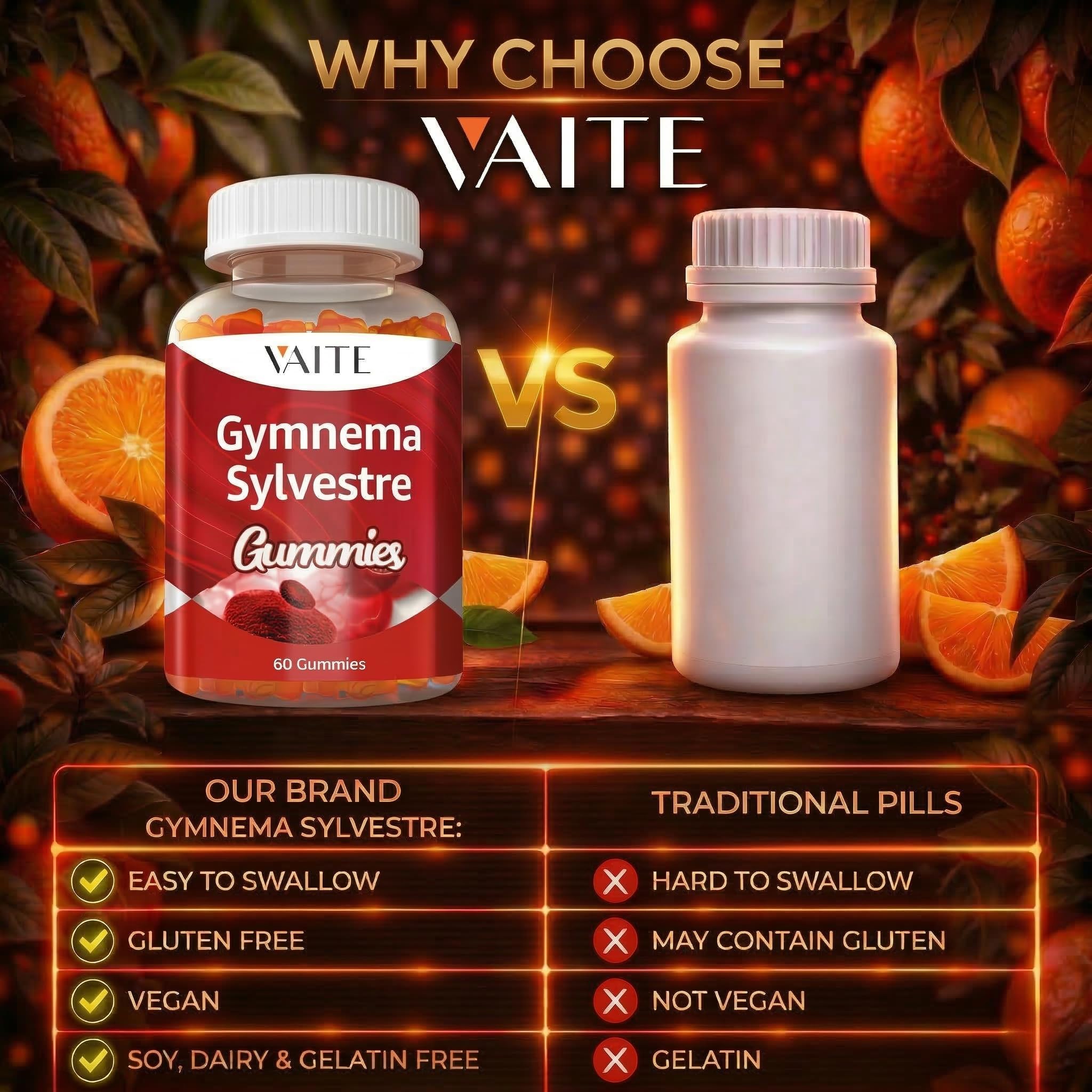 VAITE Gymnema Sylvestre gomitas: icono sin gluten para personas sensibles.