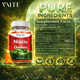 VAITE Niacina 1000mg, botella en mesa, fácil toma diaria sin agua.
