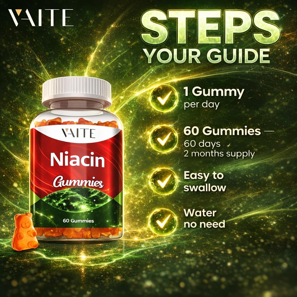 VAITE Niacina 1000mg, ingredientes puros, sin gluten ni aditivos.