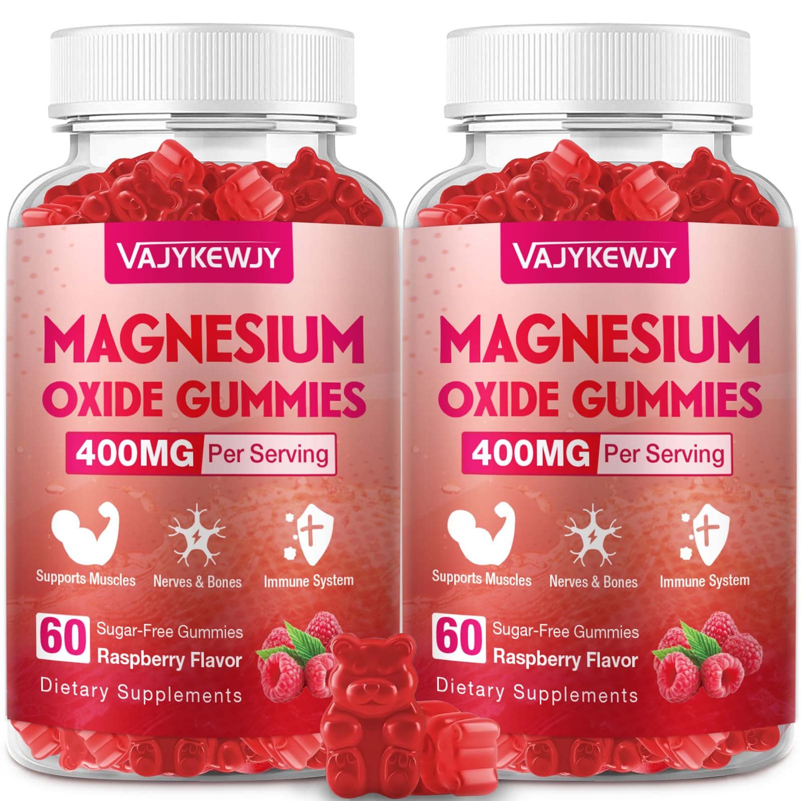 VAJYKEWJY gominolas de magnesio en frasco con sabor a frambuesa para consumo diario