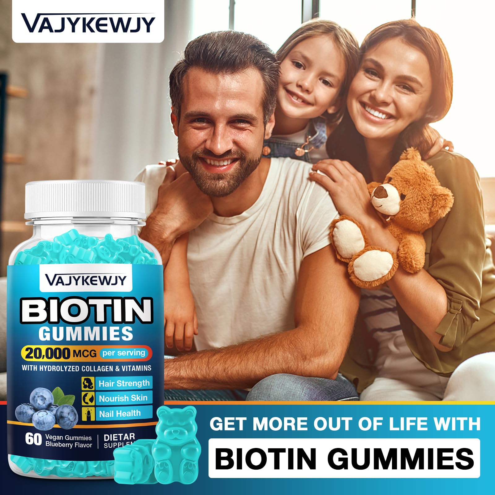 VAJYKEWJY biotina gomitas, suplemento práctico para mujeres y hombres.