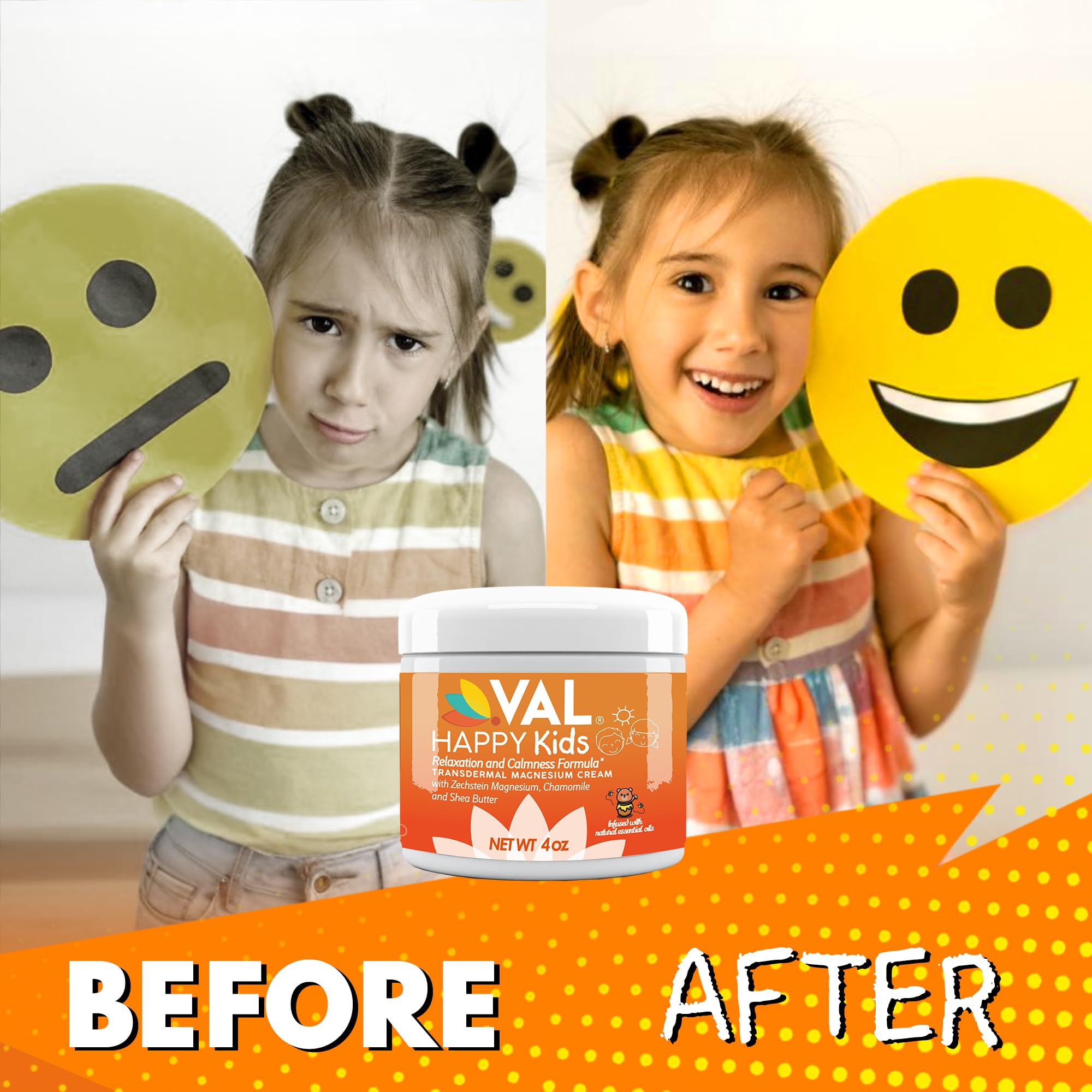 VAL Crema de Magnesio para Niños, tamaño 4oz ideal para rutina nocturna.
