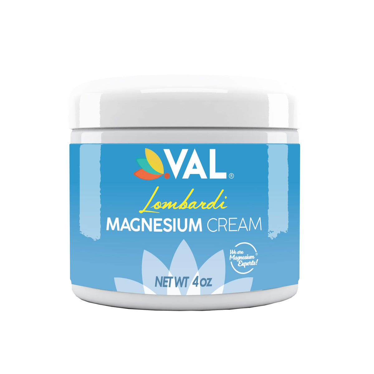 VAL Lombardi crema magnesio nocturna en bote de 4oz hidrata la piel