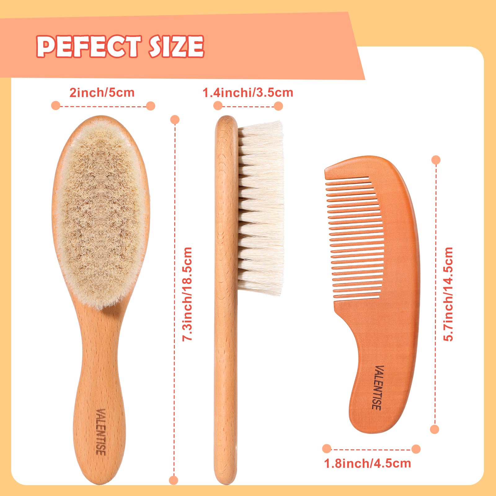 VALENTISE peine para bebé de madera, diseño seguro para el cabello delicado
