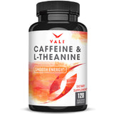 VALI cafeina L-teanina cápsulas en botella para energía suave y enfoque claro