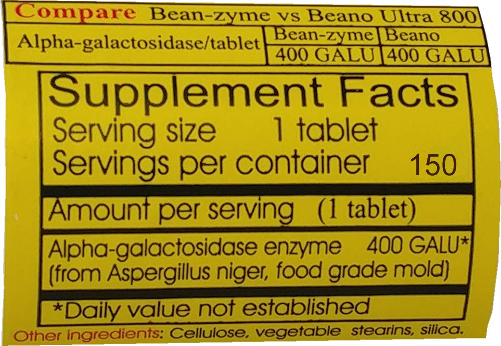 Bean-Zyme, 400 GALU por tableta para descomponer carbohidratos