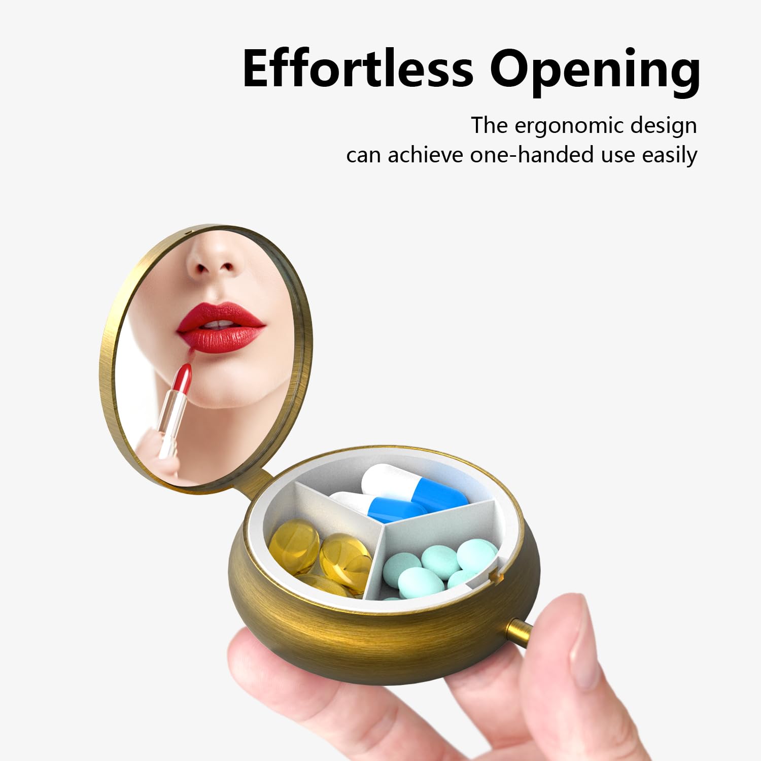 VANCANYOHO diseño retro de 3 compartimentos, portátil y práctico para medicinas y mini suplementos.