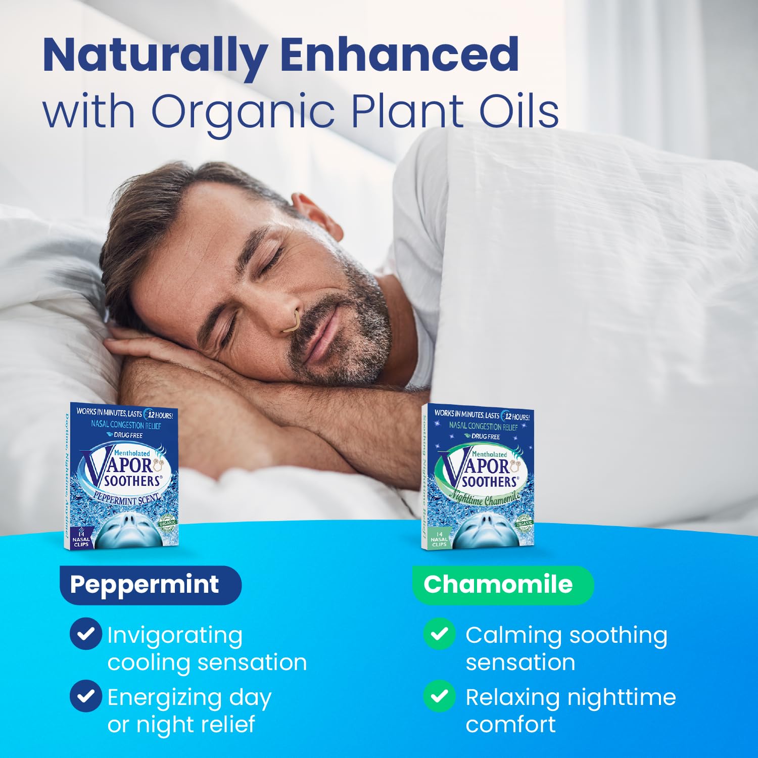 Uso nocturno con Vapor Soothers para dormir más tranquilo.