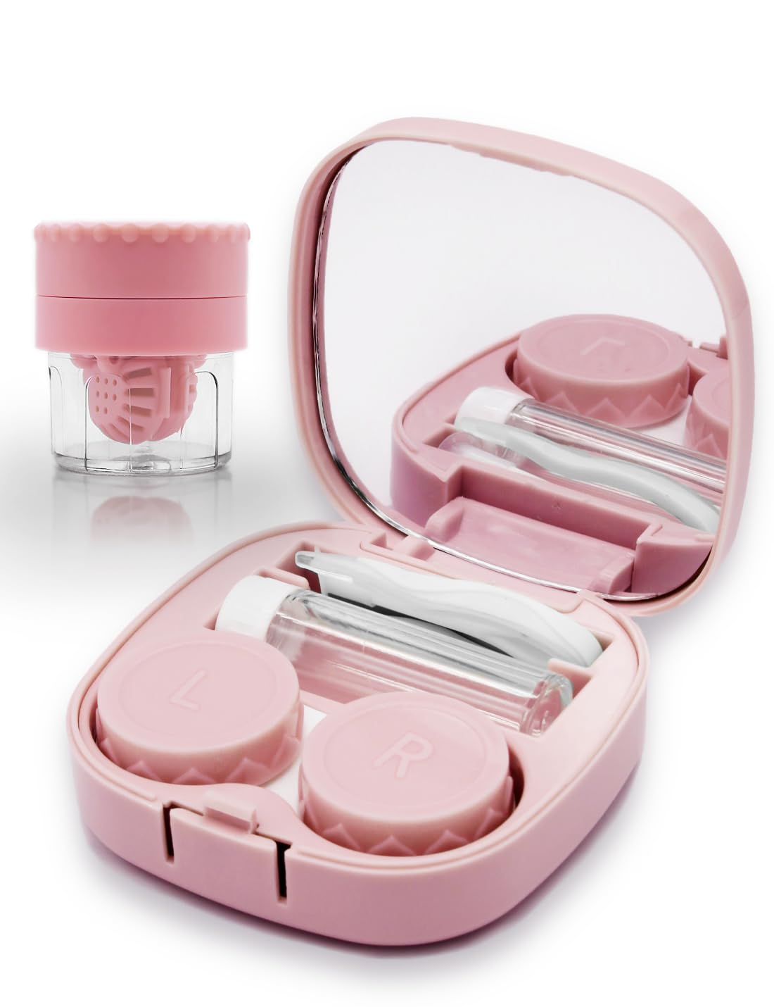 Vastsoon caja-lentes-compacta-rosa, práctica para viajar y mantener tus lentes organizados.